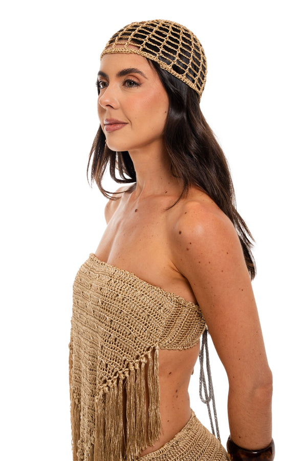 Crochê - Headpiece - Linha de Seda – Dourada
