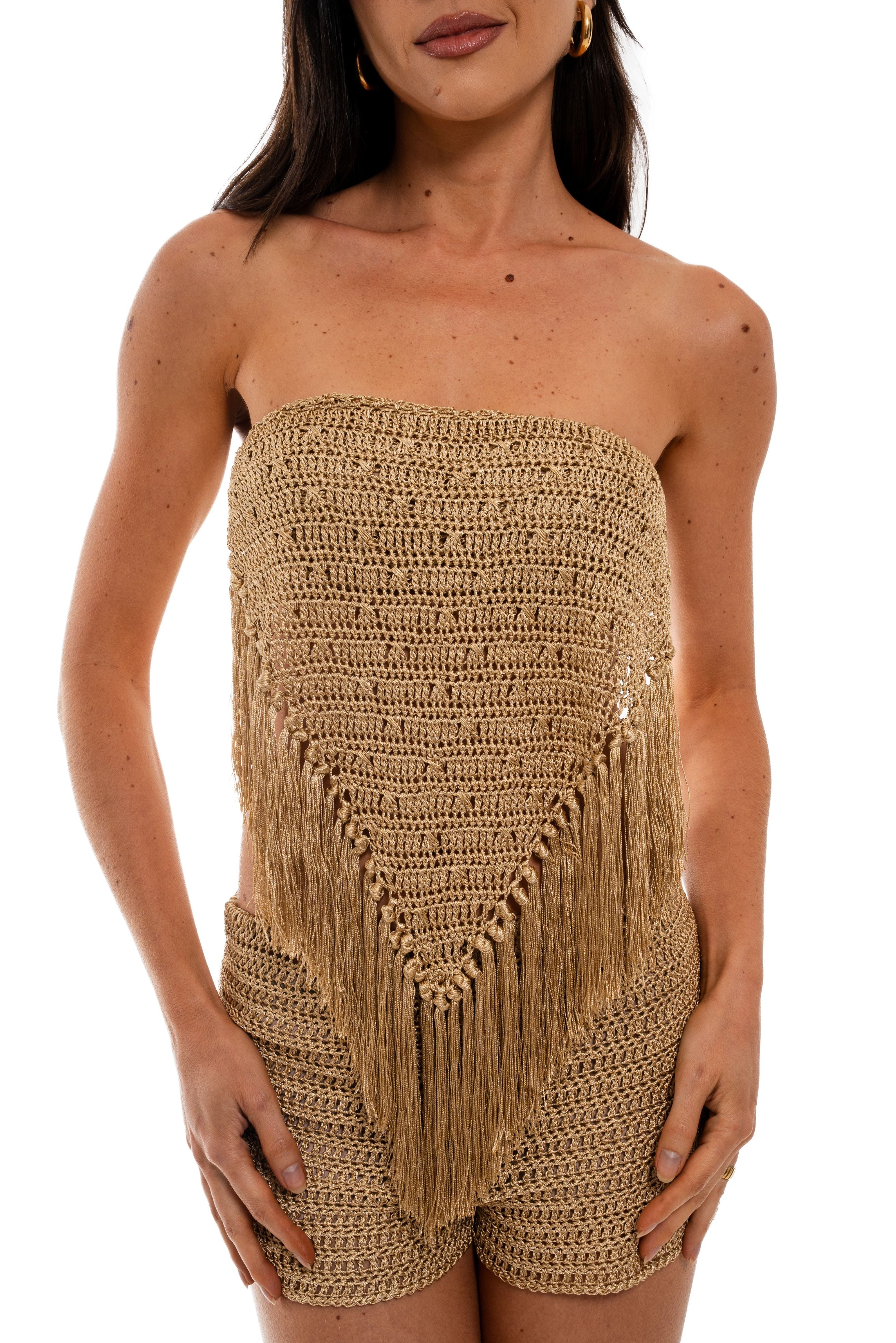 Crochê – Cropped Urca – Linha de Seda – Dourado
