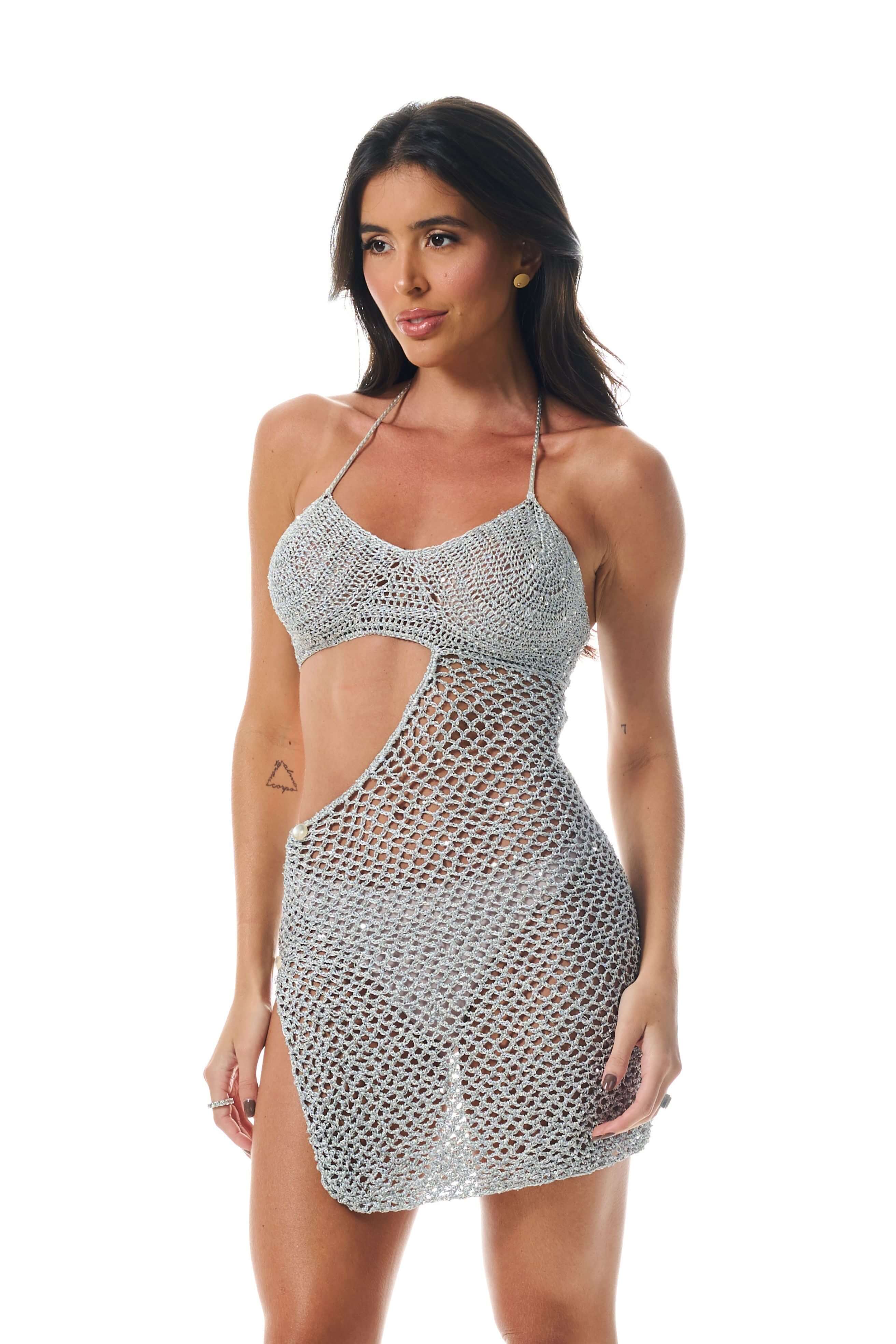 Crochê – Vestido Party Prata – Linha de Seda