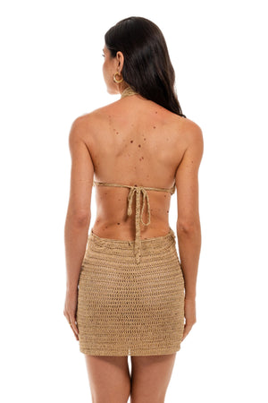 Costas do Vestido Noronha dourado com amarração